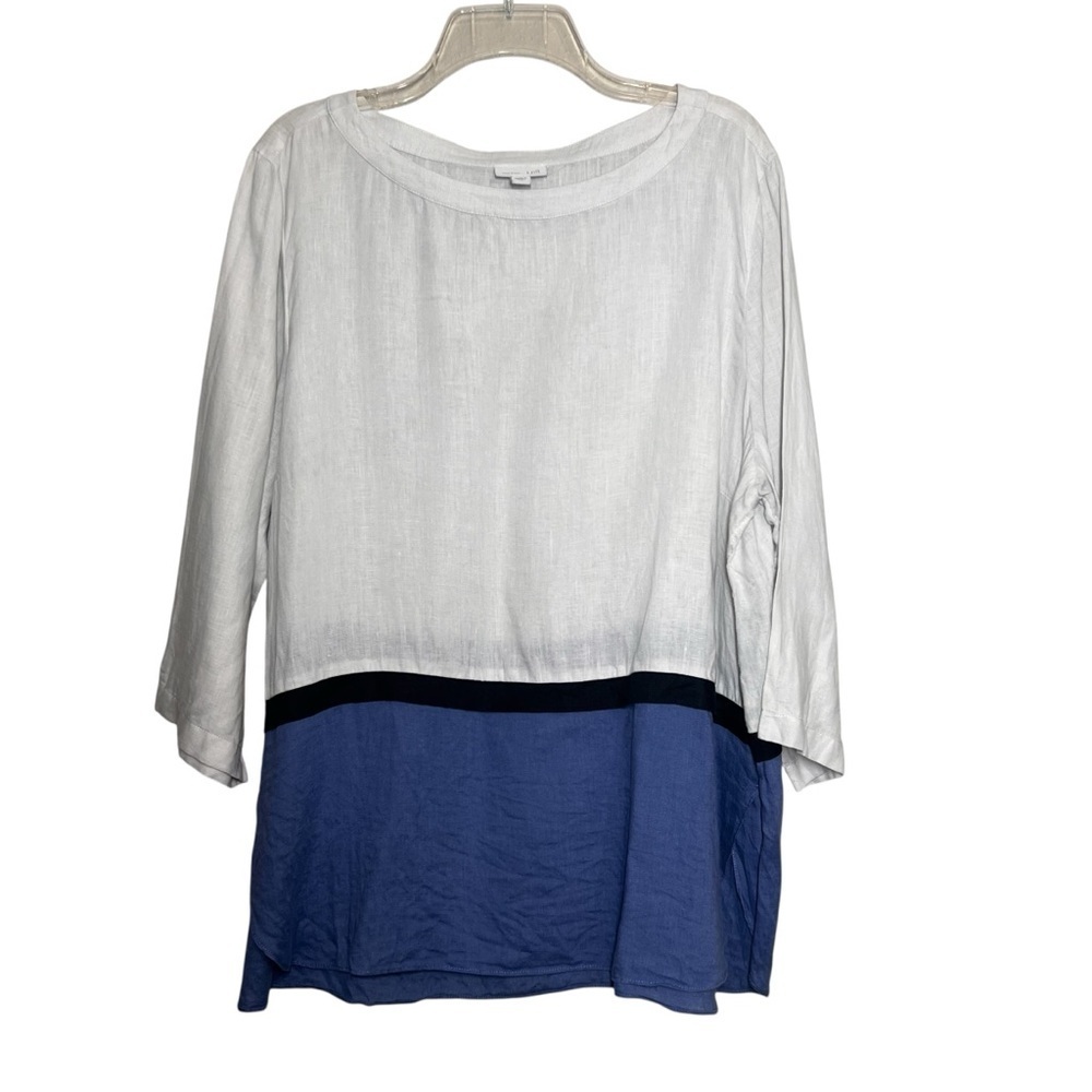 J Jill Love Linen Shirt Womens Size XL Blue Colorblock Tunic Top Lightweight